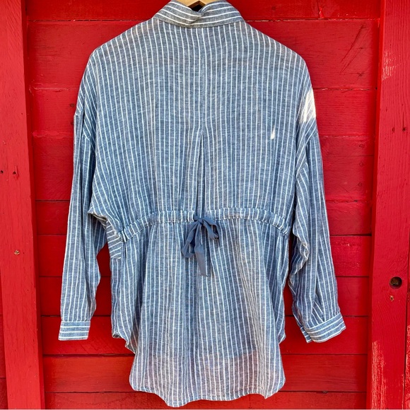 No tag linen/cotton striped button down tie back top - Picture 12 of 14